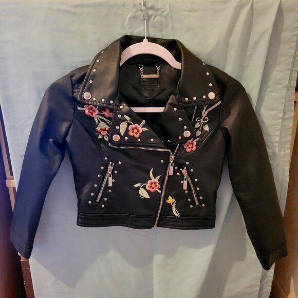 joujou Flower Embroidered Semi-Fitted Vegan Leather Jacket - Picture 1 of 5